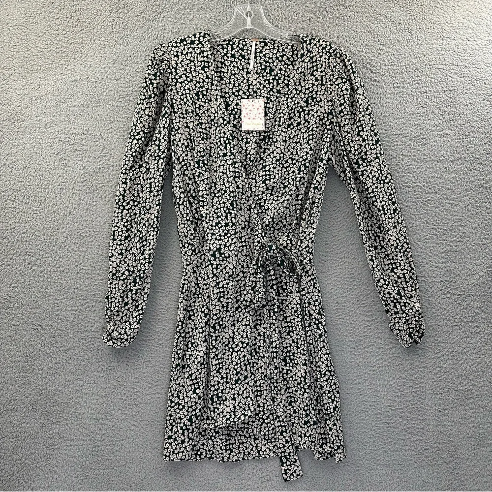 NWT Free People Kinsley Wrap Dress Pine Needle Combo Floral Green Mini Women's 6